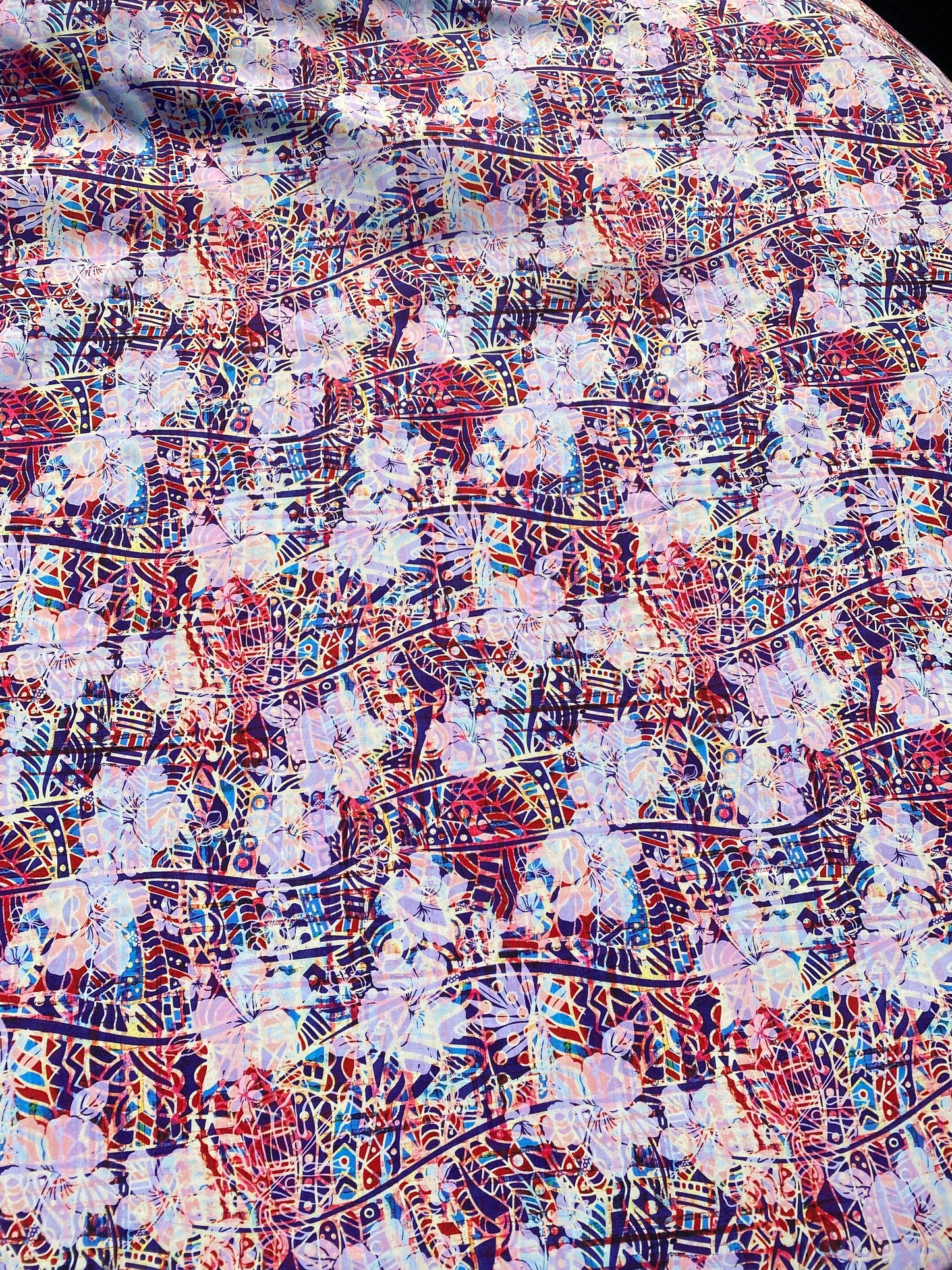 GTEX Collection KNF 03 - Polynesian Fabric - Abstract Tribal Hibiscus , Hawaiian, Island Fabric - Sold by the Yard -  FDY Fabric 58" | Gtex Fabrics