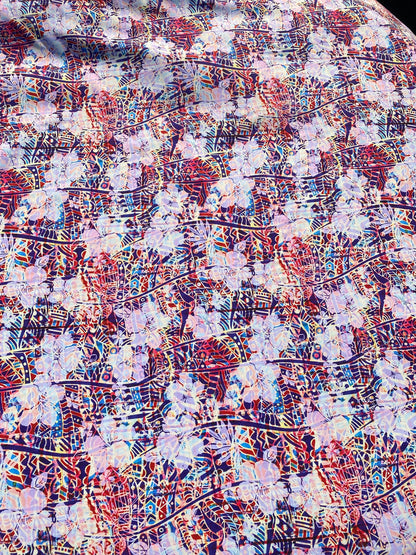 GTEX Collection KNF 03 - Polynesian Fabric - Abstract Tribal Hibiscus , Hawaiian, Island Fabric - Sold by the Yard -  FDY Fabric 58" | Gtex Fabrics
