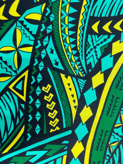 Polynesian Elegance: 36" Polyester Fabric with Poly Cotton Feel– Tribal and Floral Fusion  Tapa Block Print- Made In Thailand - By Roll  | Gtex Fabrics