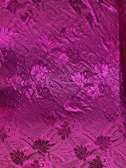 GTEX Collection- Exquisite Traditional Polynesian Samoan Tongan Hawaiian Tattoo Design & Monstera Leaf Hologram Foil Fabric (Non Stretch)  | Gtex Fabrics