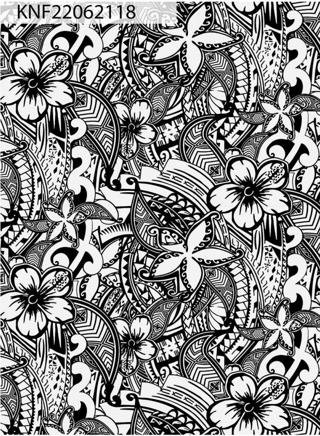 GTEX Collection KNF-18 - Polynesian Fabric -Digital Tribal Tattoo, Island Fabric - Sold by the Yard - FDY Peachskin Fabric 58" - New Design  | Gtex Fabrics