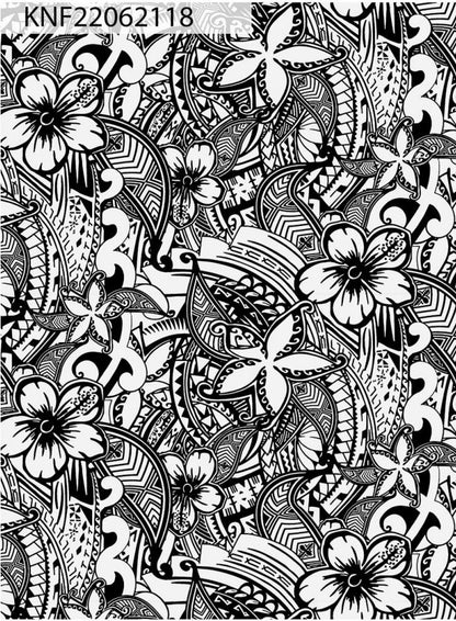 GTEX Collection KNF-18 - Polynesian Fabric -Digital Tribal Tattoo, Island Fabric - Sold by the Yard - FDY Peachskin Fabric 58" - New Design  | Gtex Fabrics