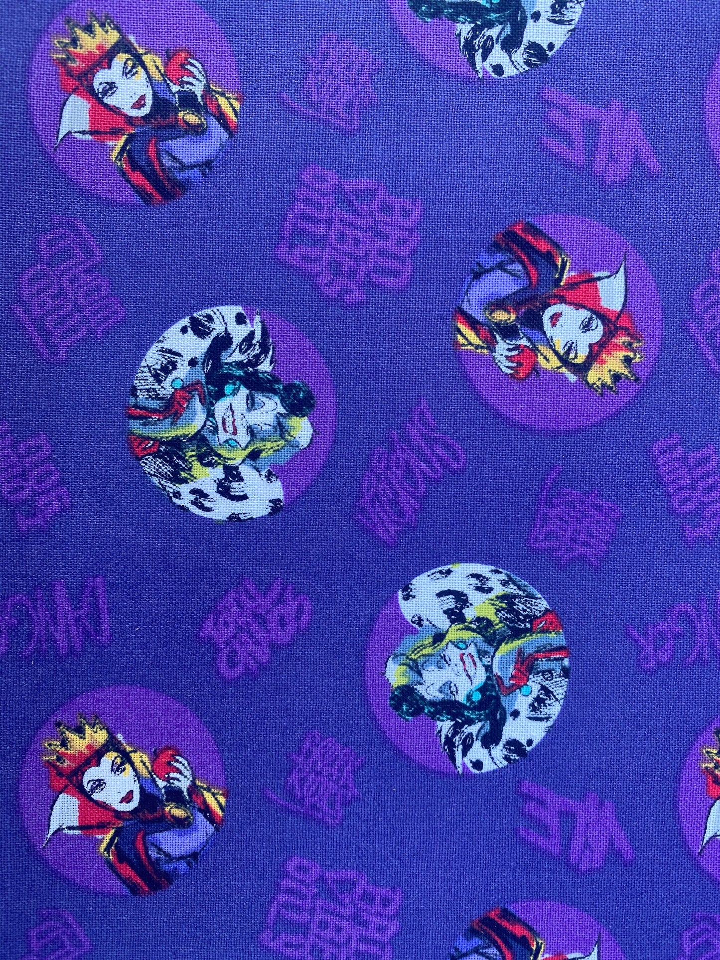 Disney Villains Fabric - Cruella & Maleficent Toss - 100% Cotton - 44” Wide - Sold by the Yard - High Quality Quilting and Craft Fabric | Gtex Fabrics
