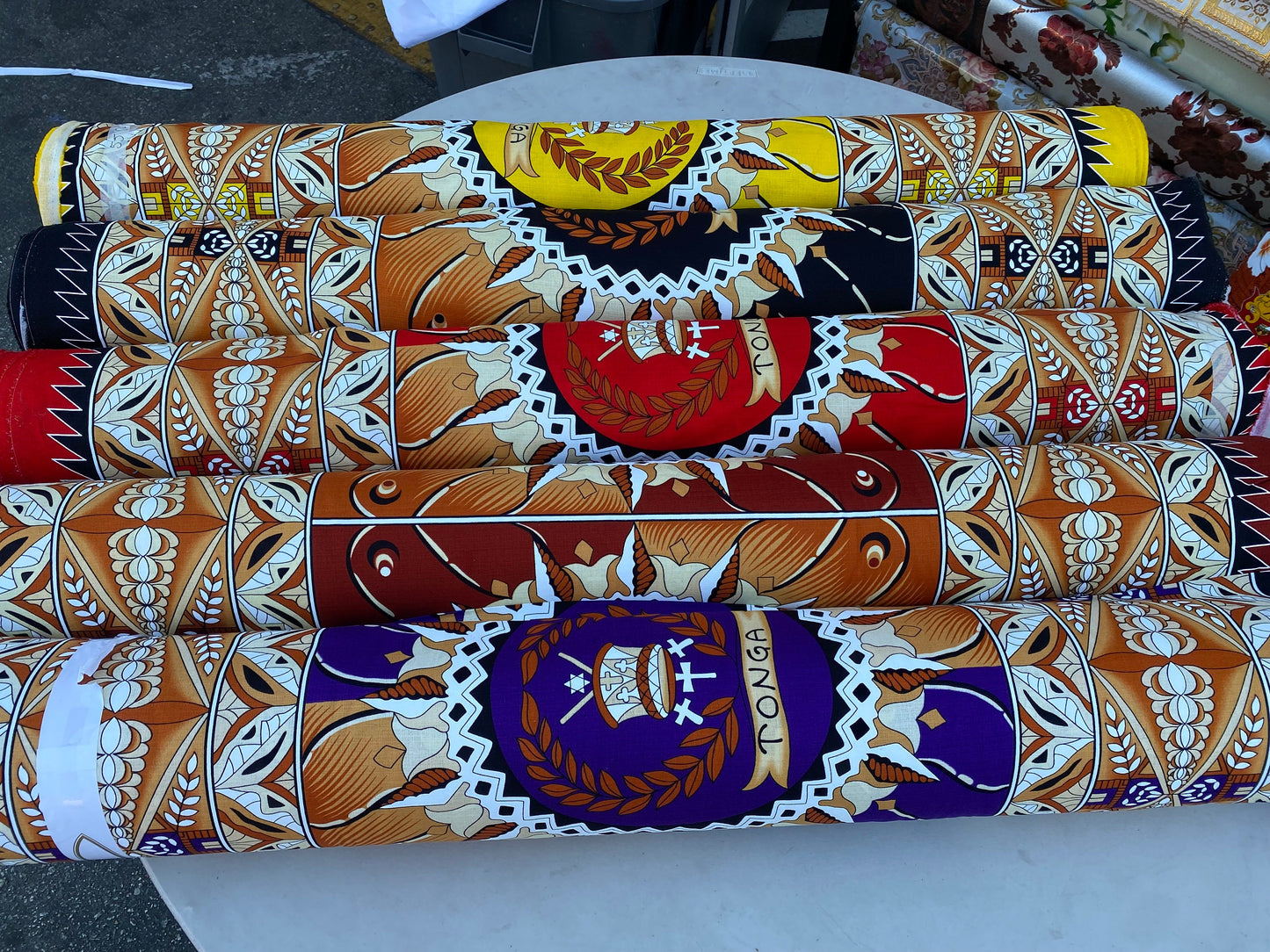 GTEX Collection B500 - Polynesian Tapa Fabric, Island Fabric, High Quality Vibrant New Design, Tonga Island Fabric, Seal of Tonga, Tradition | Gtex Fabrics