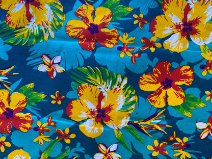 Polynesian Elegance: 36" Polyester Fabric with Poly Cotton Feel– Hawaiian and Floral Fusion- Made In Thailand - Low Price - Roll Wholesale | Gtex Fabrics