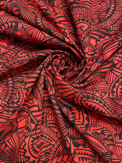 Polynesian Tapa Fabric - Tribal Tattoo Hawaiian Cute and Unique Fabric Design - Sold by the Yard - Luxury Cotton Quality 45" | Gtex Fabrics