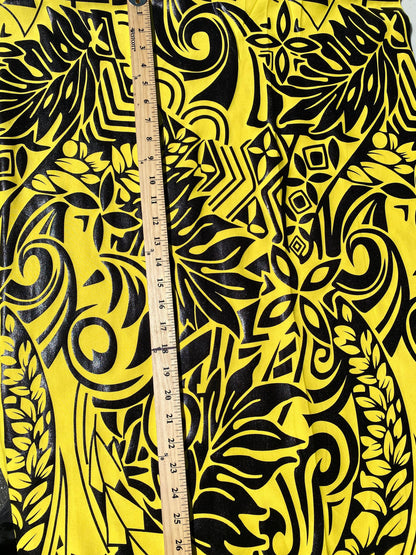 GTEX Collection- Exquisite Traditional Polynesian Tattoo Design | Foil Fabric - Stretch Scuba Fabric - 63" Luxury -Quality (Yellow & Black)  | Gtex Fabrics