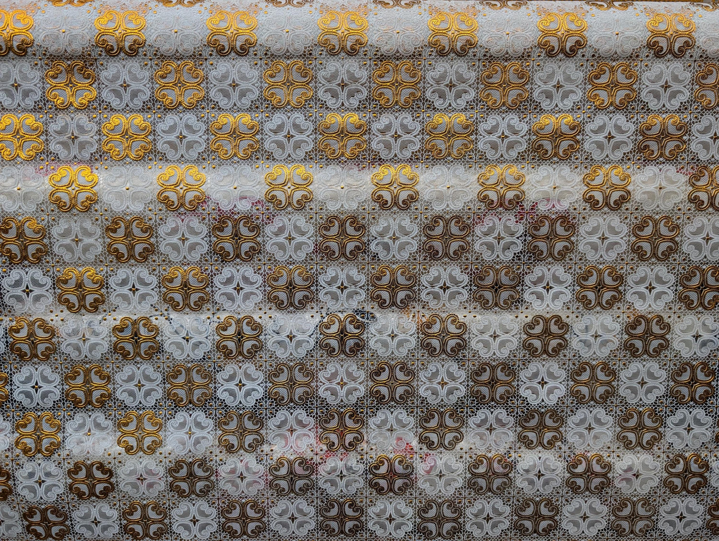 Water-Resistant 54" Cream & Gold Table Cover Vinyl Fabric, Lined, By The Yard (No Felt Back) | Gtex Fabrics