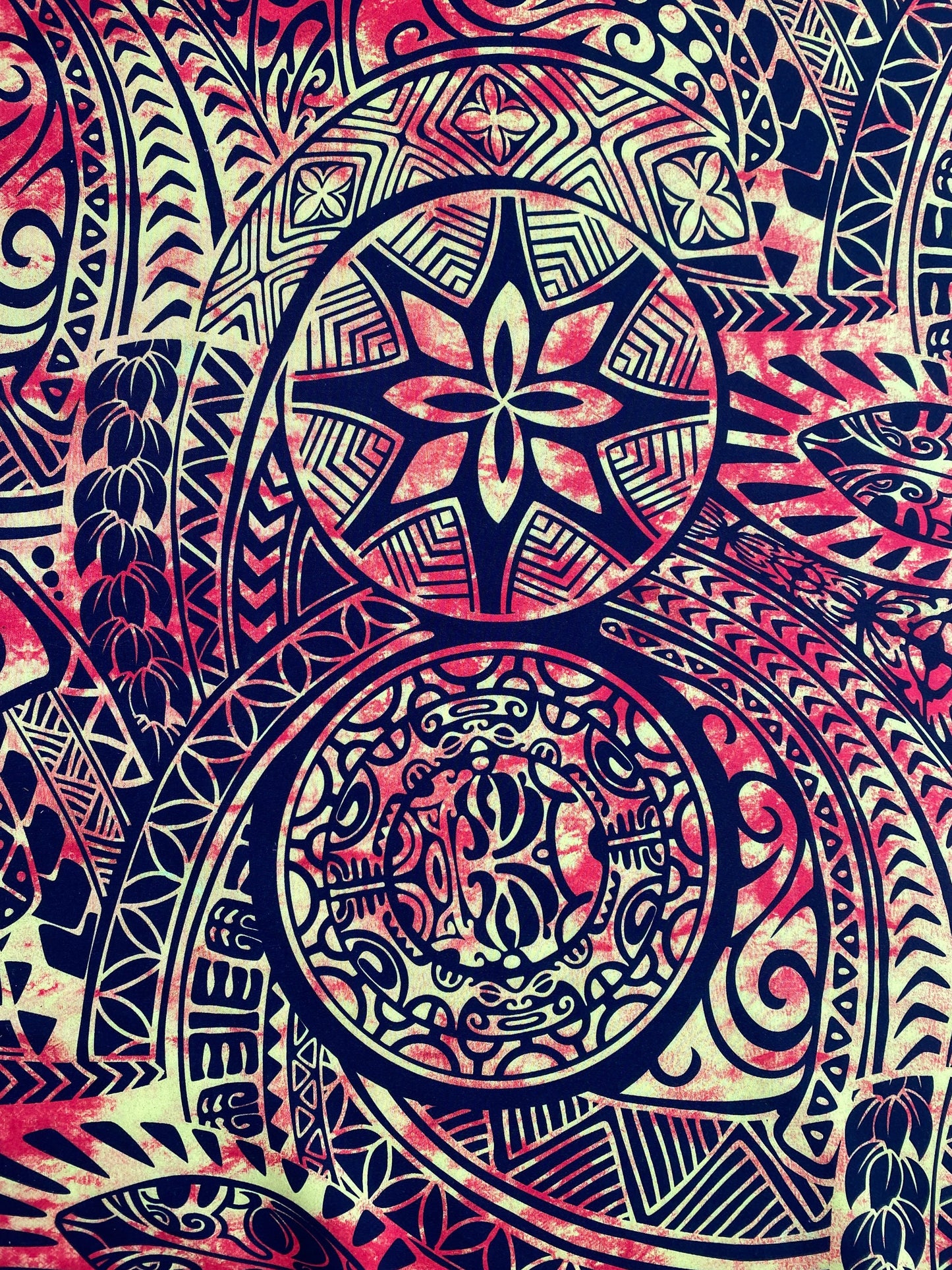 New Polynesian Samoan Print Fabric with Tribal Tattoo Design on Peach Skin - 58" Wide - Island Fabric - By The Yard  | Gtex Fabrics