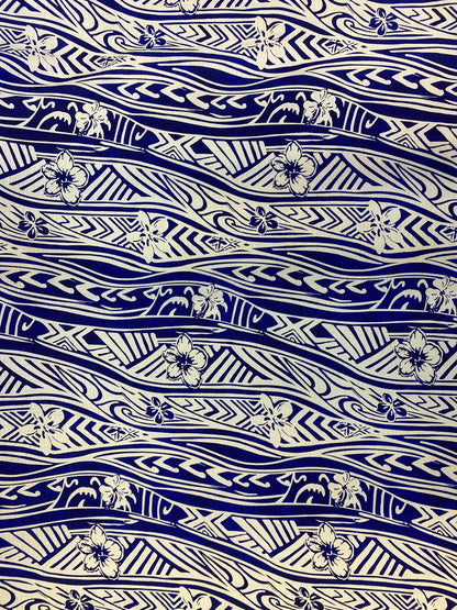 Polynesian Tribal Tattoo with Hibiscus, Doby Cloth, Lt. Bark Cloth, 100% Cotton, High Quality Rich Colors - New Design   | Gtex Fabrics