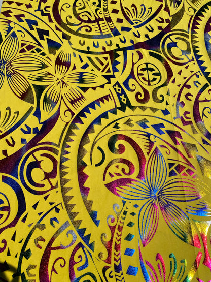 GTEX Collection- Exquisite Traditional Polynesian Tattoo Design | Foil Fabric - Stretch Scuba Fabric - 63" High-Quality Shimmer Design | Gtex Fabrics