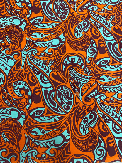 Polynesian Fabric - Fusion Tribal Tattoo, Samoan, Tongan, Island Fabric - Sold by the Yard - 100% Cotton Fabric 45" - New Design  | Gtex Fabrics