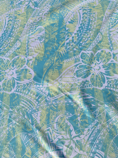 GTEX Collection FDY 100 - Polynesian Fabric - Abstract Tribal Pulmeria Flower , Hawaiian, Island Fabric - Sold by the Yard -  FDY Fabric 60"  | Gtex Fabrics