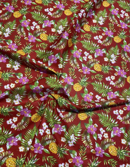 Hawaiian Print Luau Floral Pineapple Toss 100% Cotton Fabric 45" Island Print Sold By The Yard or Choose Length   | Gtex Fabrics