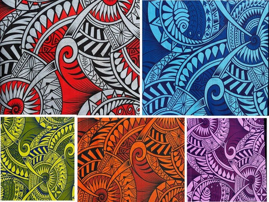 Polynesian Tribal Fabric – 45” Wide | Lightweight Soft Poly Cotton Feel | Sold by Yard or Roll | Made in Thailand | Island Design | Wholesale | Gtex Fabrics