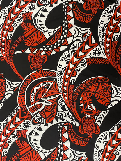 New Tropical Tribal Turtle Design Polynesian Fabric - Peach Skin Fabric- by the Yard 58" Wide - New Design - Hawaiian Fabric  | Gtex Fabrics