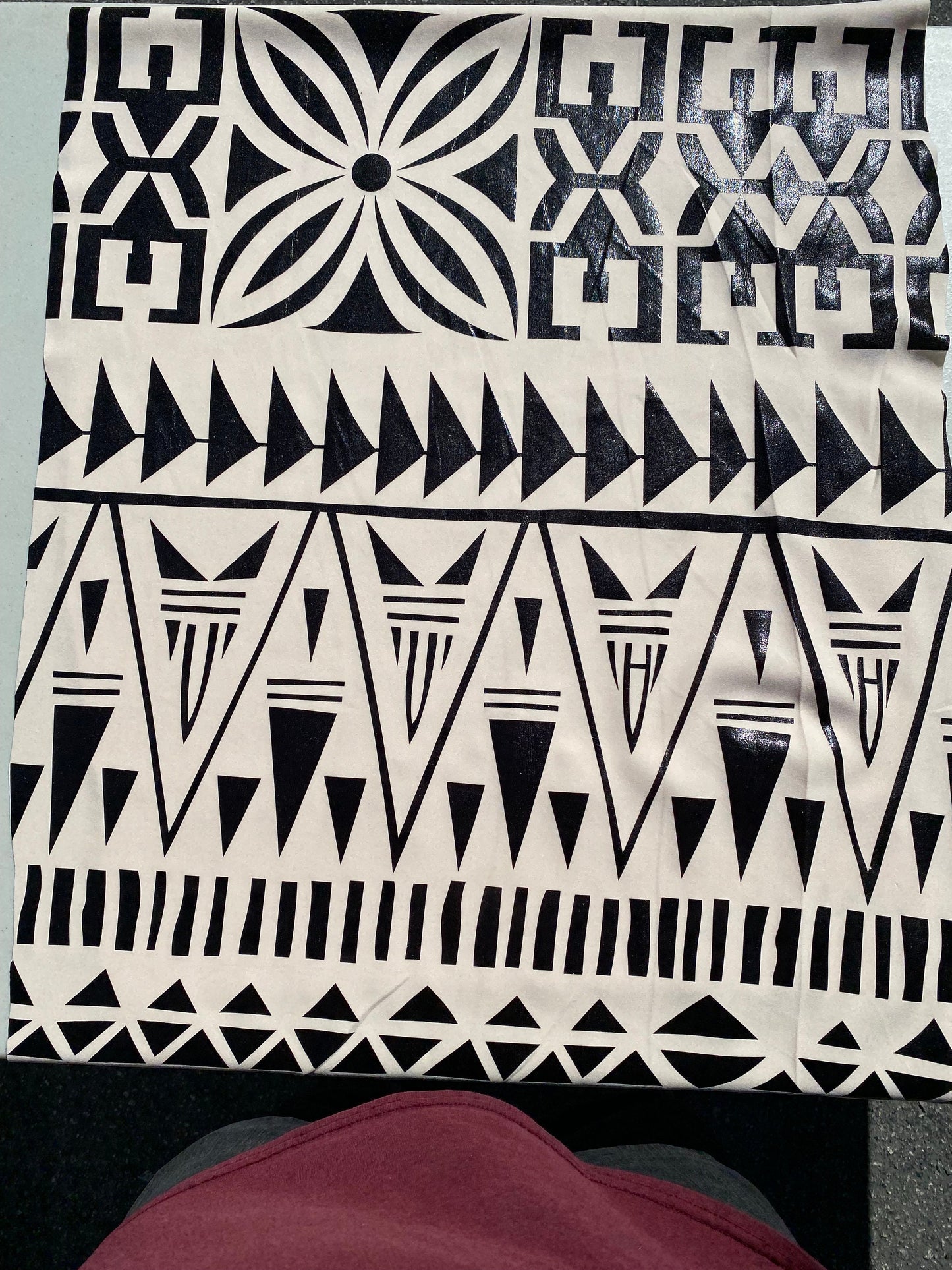 GTEX Collection- Exquisite Traditional Polynesian Tattoo Design | Foil Fabric - Stretch Scuba Fabric - 63" Luxury -Quality (Cream & Black) | Gtex Fabrics