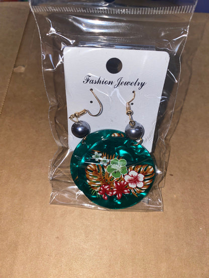 Polynesian Island Tropical Earring Set - Resin Embossed with Pearl - Design 101 | Gtex Fabrics