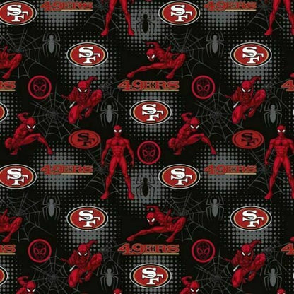 NFL San Francisco 49ers Logo Spider Man Toss 100% Cotton Fabric Fast Ship Football Material By The Yard  | Gtex Fabrics