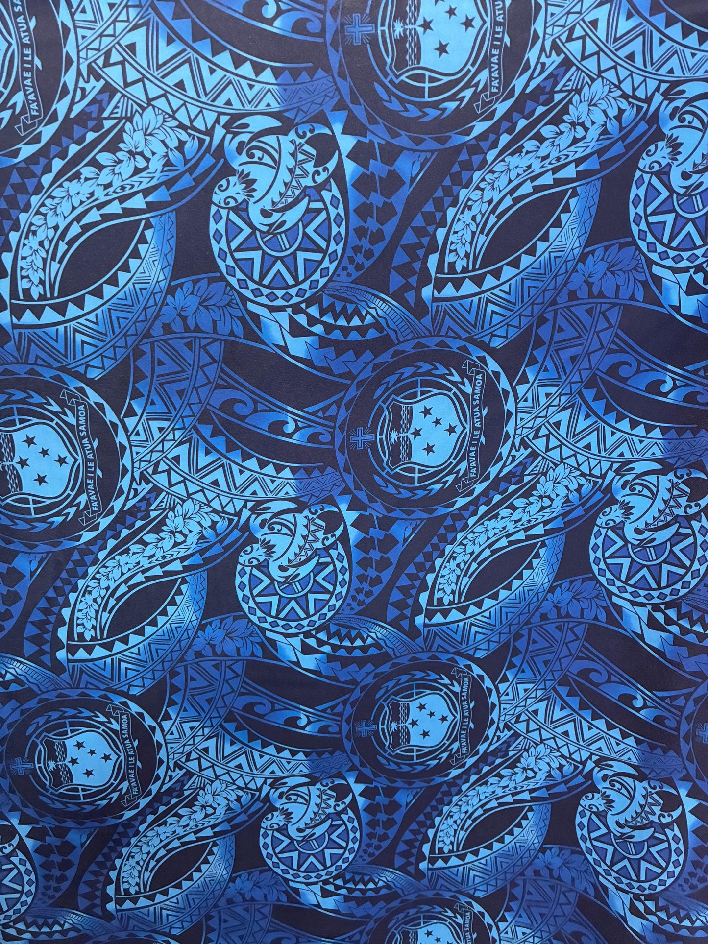 West Samoan Tribal Print Fabric - Polynesian Design - Peach Skin Fabric- by the Yard 58" Wide - Seal Of Western Samoa  | Gtex Fabrics