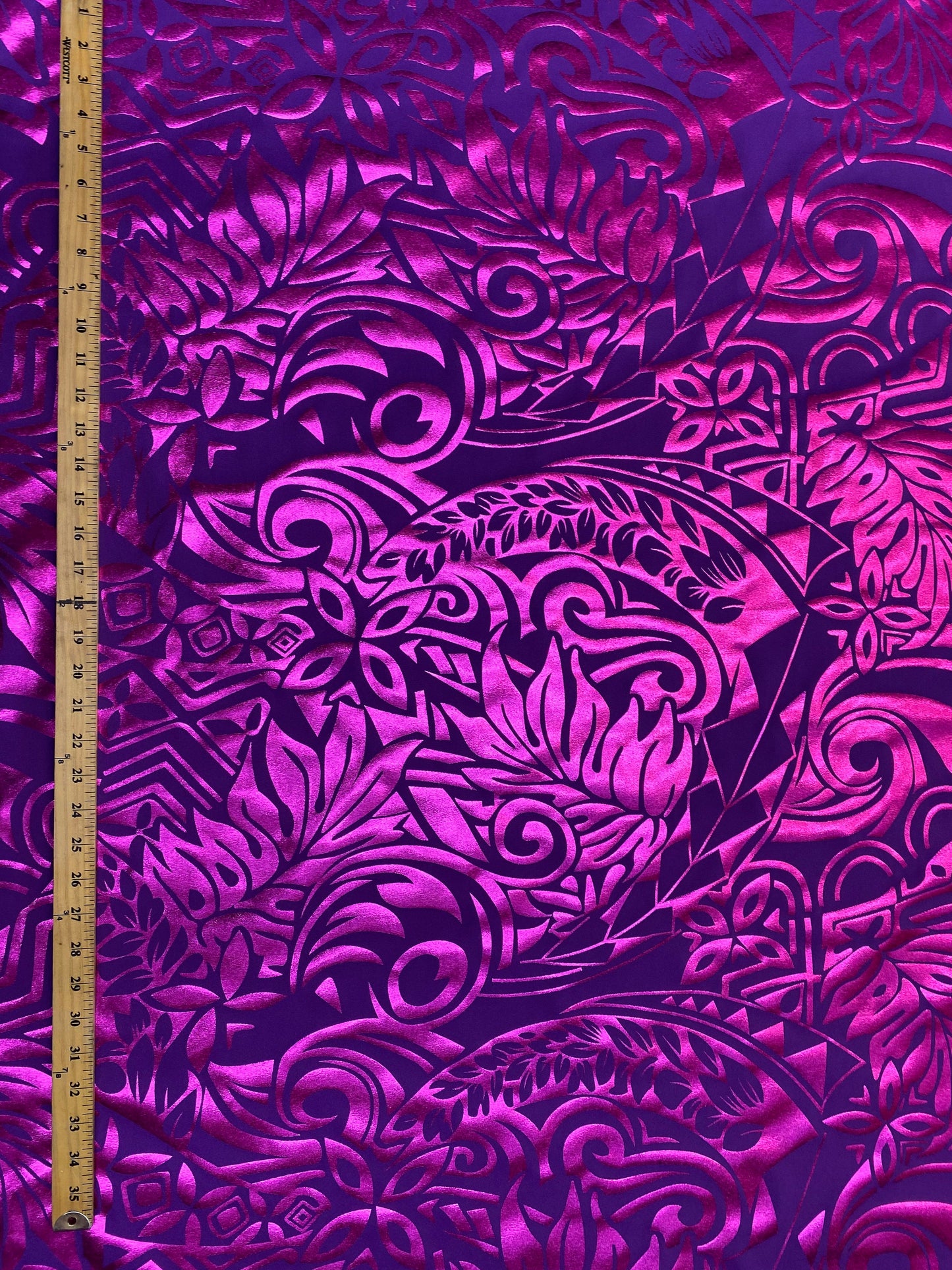 GTEX Collection- Exquisite Traditional Polynesian Tattoo Design | Foil Fabric - 2 Way Stretch Fabric - 60" Luxury Quality (Purple & Pink)  | Gtex Fabrics