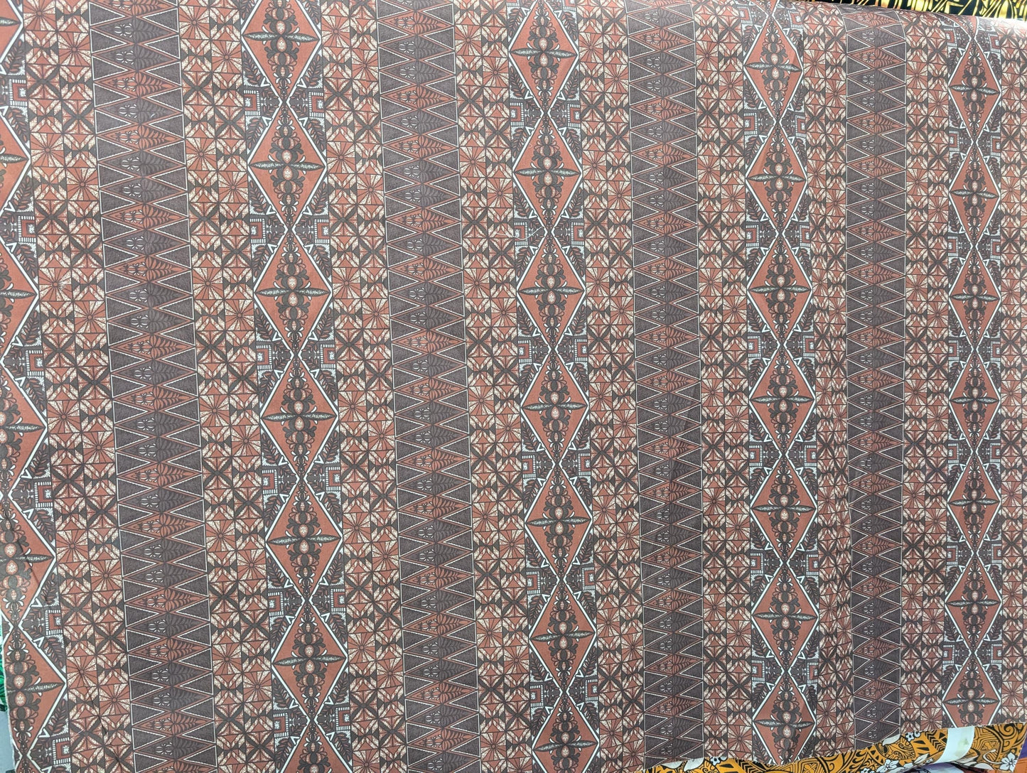 Polynesian Fabric -Tongan Tapa Fabric, Block Print, Tribal Tattoo, Island Fabric - Sold by the Yard - Poly Cotton Fabric 45" - New Design  | Gtex Fabrics