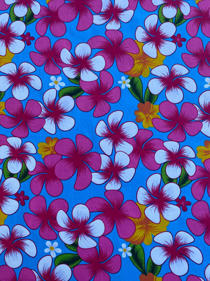 Polynesian Cotton Fabric by the Yard – Hawaiian Plumeria Floral Print – Island Style 100% Cotton, 45" Wide – New Tropical Design | Gtex Fabrics
