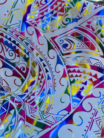 GTEX Collection- Exquisite Traditional Polynesian Tattoo Design | Foil Fabric - Stretch Scuba Fabric - 63" Luxury - Quality (Champagne Mix) | Gtex Fabrics