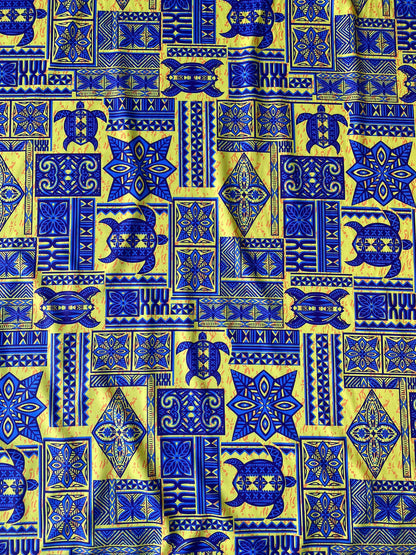 New Fijian Tapa Block Turtle Print Fabric - Polynesian Design - Peach Skin Fabric- by the Yard 58" Wide - Fiji Material  | Gtex Fabrics