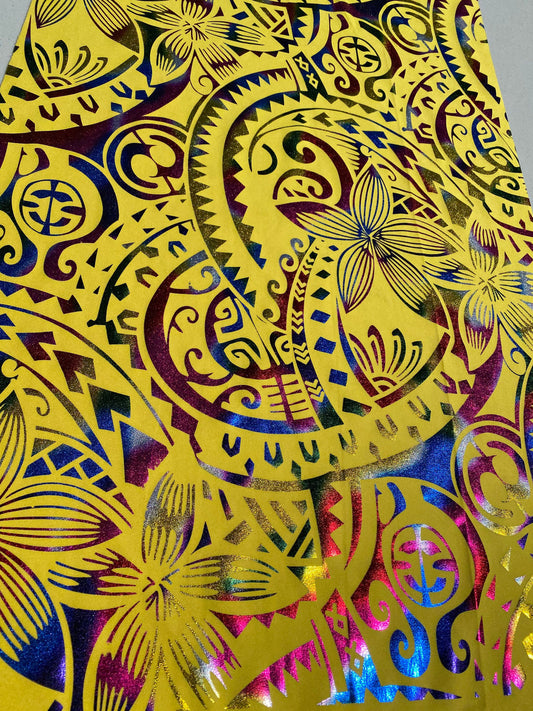 GTEX Collection- Exquisite Traditional Polynesian Tattoo Design | Foil Fabric - Stretch Scuba Fabric - 63" High-Quality Shimmer Design | Gtex Fabrics