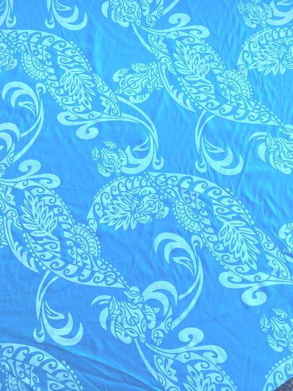 Polynesian Cotton Fabric by the Yard – Turquoise & White Tropical Turtle Print – 100% Cotton Island Fabric, 45" Wide – Tropical Design | Gtex Fabrics