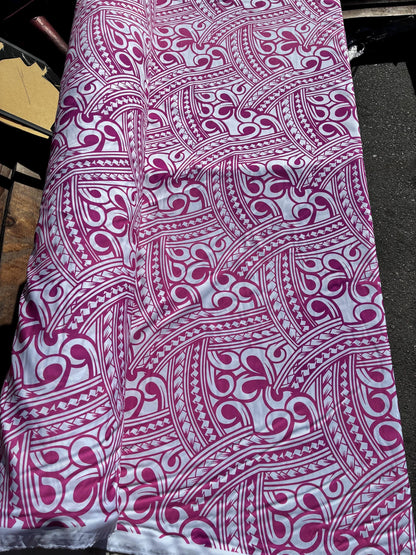 Island Fabric - Polynesian Tribal Fabric – 100% Polyester MiniMatt – Made in New Zealand 60” Wide (White and Pink)  | Gtex Fabrics