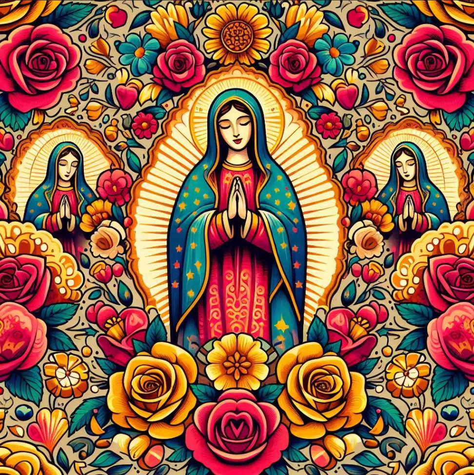 High Quality Mini Matt Fabric, Catholic Fabric, Lady Guadalupe Fabric, Church Fabric Material, Hispanic Religious Fabric by The Yard.  | Gtex Fabrics