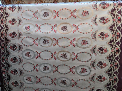 Floral 54" Vinyl Table Cover Fabric – Elegant Design, Lined, Red & White - By The Yard (No Felt Back) | Gtex Fabrics