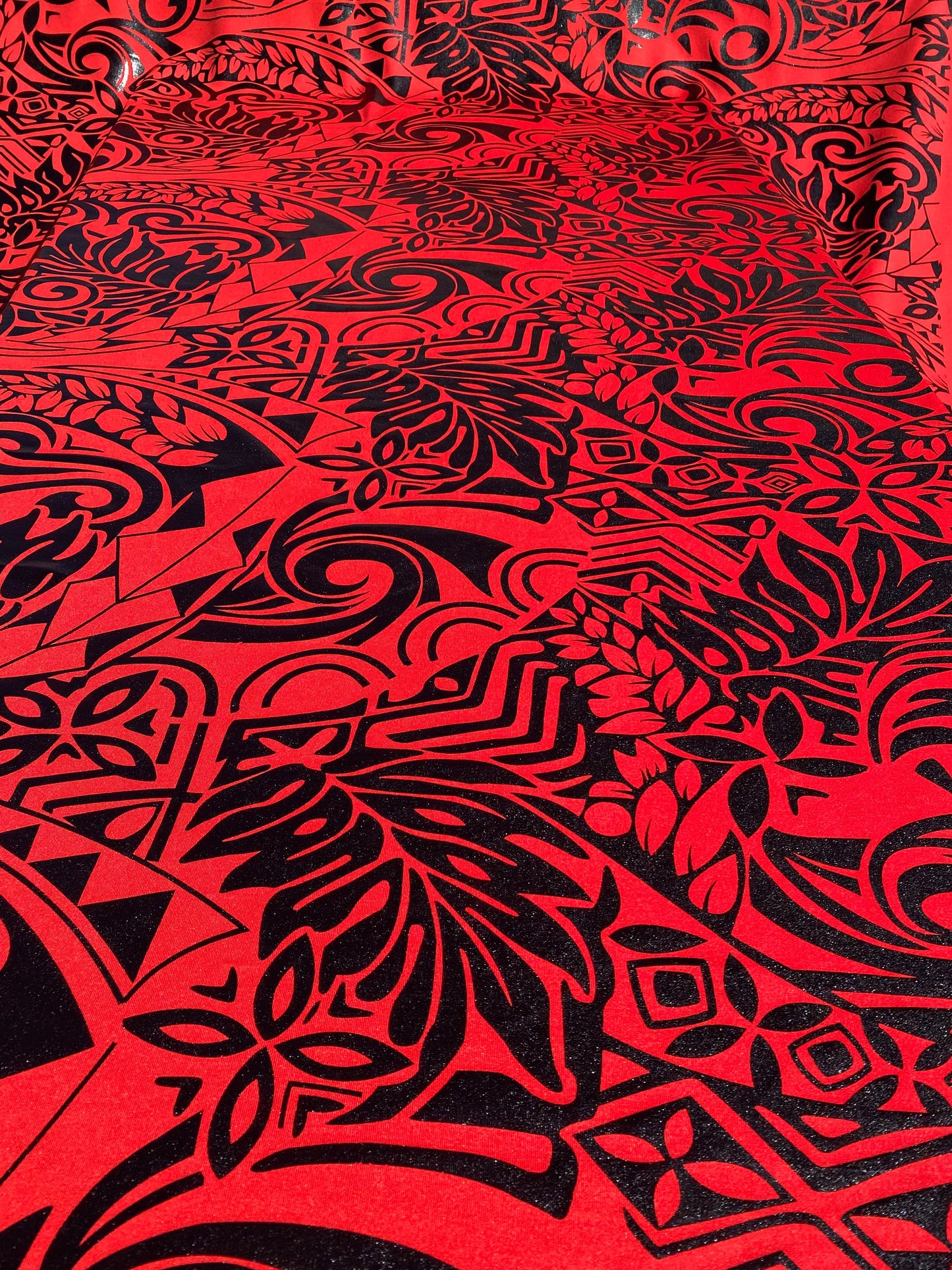 GTEX Collection- Exquisite Traditional Polynesian Tattoo Design | Foil Fabric - Stretch Scuba Fabric - 63" Luxury -Quality (Red & Black) | Gtex Fabrics