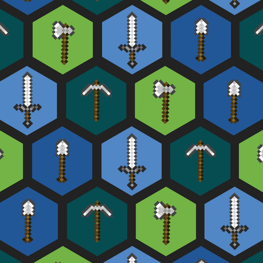 Minecraft Tools Toss - 100% Cotton Fabric By The Yard Novelty Fabric High Quality  | Gtex Fabrics