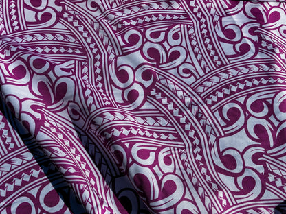 Island Fabric - Polynesian Tribal Fabric – 100% Polyester MiniMatt – Made in New Zealand 60” Wide (White and Pink)  | Gtex Fabrics