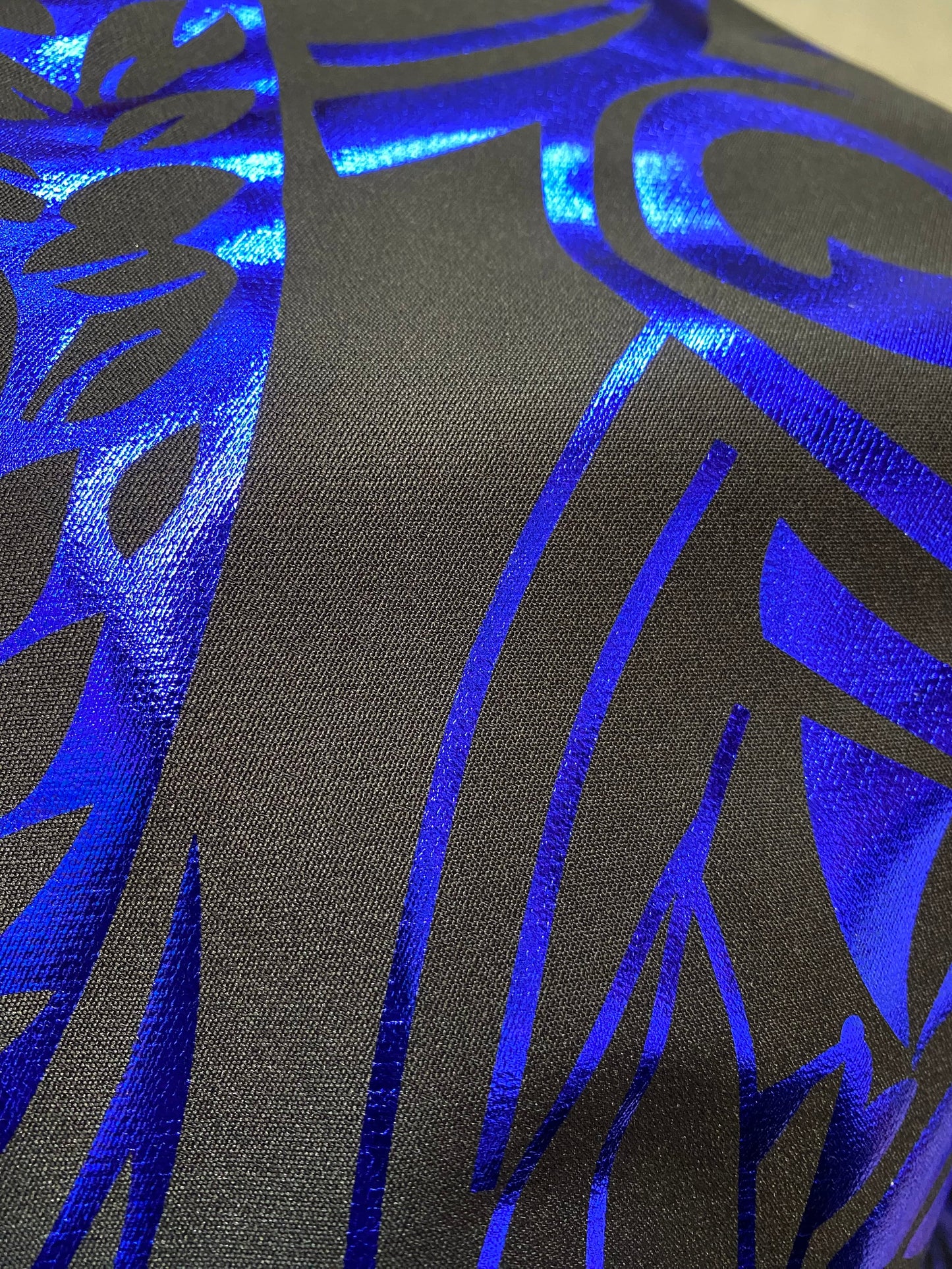 GTEX Collection- Exquisite Traditional Polynesian Tattoo Design | Foil Fabric - 2 Way Stretch Fabric - 60" Luxury Quality (Black & Blue)   | Gtex Fabrics