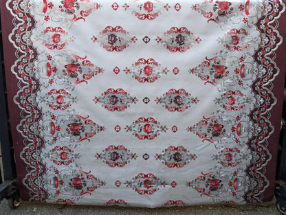 Floral 54" Vinyl Table Cover Fabric – Elegant Design, Lined, Red & White - By The Yard (No Felt Back) | Gtex Fabrics