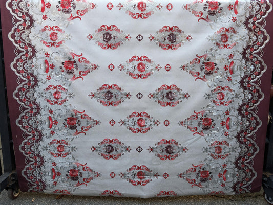 Floral 54" Vinyl Table Cover Fabric – Elegant Design, Lined, Red & White - By The Yard (No Felt Back) | Gtex Fabrics