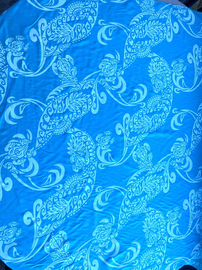 Polynesian Cotton Fabric by the Yard – Turquoise & White Tropical Turtle Print – 100% Cotton Island Fabric, 45" Wide – Tropical Design | Gtex Fabrics