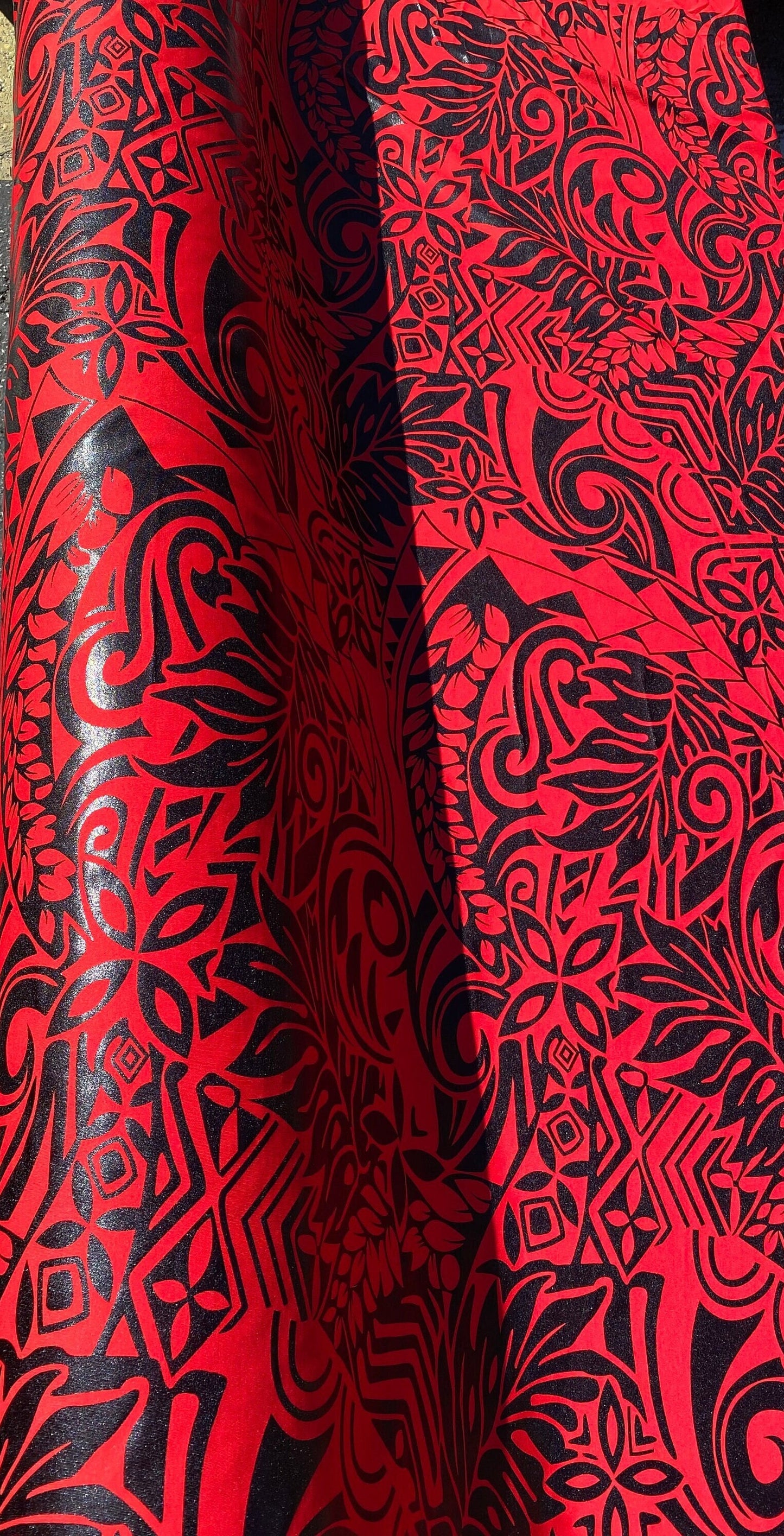 GTEX Collection- Exquisite Traditional Polynesian Tattoo Design | Foil Fabric - Stretch Scuba Fabric - 63" Luxury -Quality (Red & Black) | Gtex Fabrics