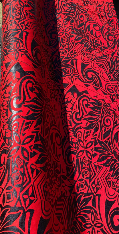 GTEX Collection- Exquisite Traditional Polynesian Tattoo Design | Foil Fabric - Stretch Scuba Fabric - 63" Luxury -Quality (Red & Black) | Gtex Fabrics