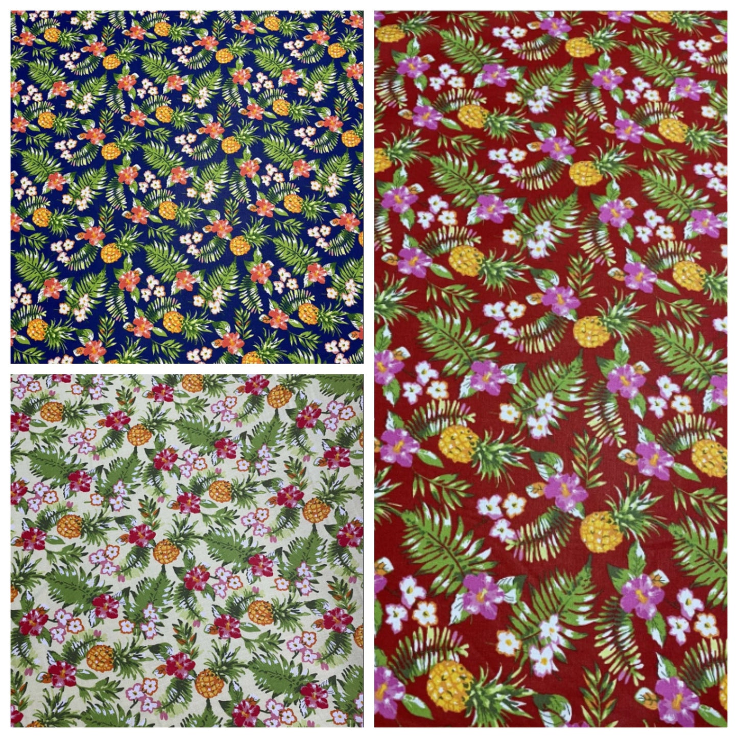 Hawaiian Print Luau Floral Pineapple Toss 100% Cotton Fabric 45" Island Print Sold By The Yard or Choose Length   | Gtex Fabrics