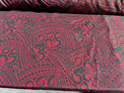 Island Fabric - Polynesian Tribal Fabric – 100% Polyester MiniMatt – Made in New Zealand 60” Wide (Bugundy and Hunter Green) | Gtex Fabrics