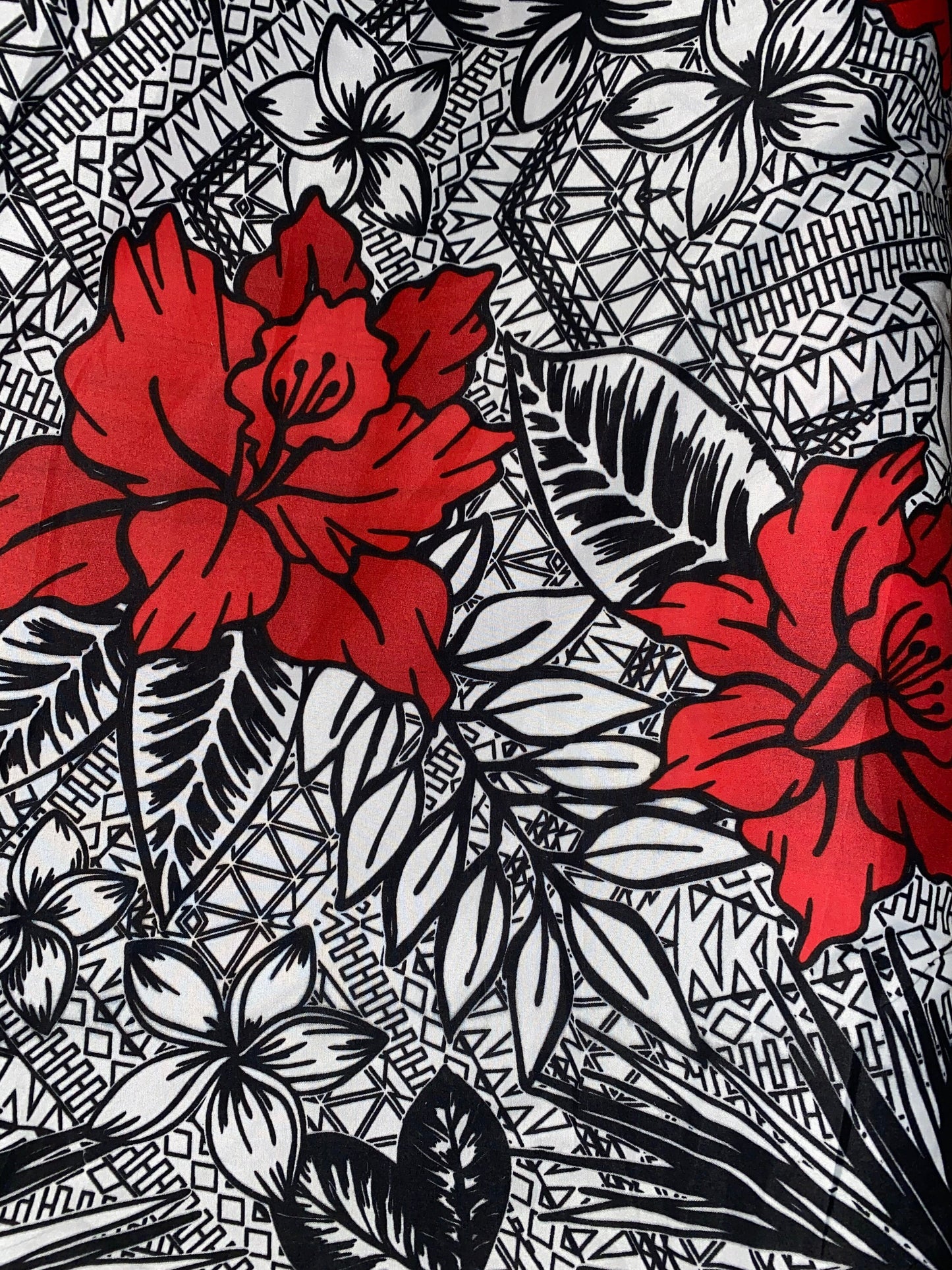 Hawaiian Print Luau Floral Tribal Tattoo Design Polyester Fabric 60” Sold By The Yard   | Gtex Fabrics