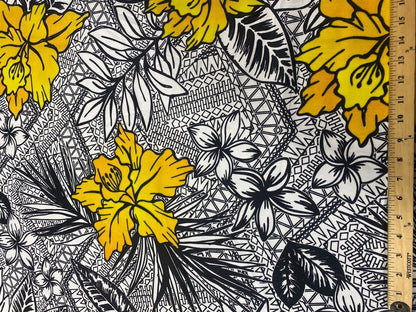 Hawaiian Print Luau Floral Tribal Tattoo Design Polyester Fabric 60” Sold By The Yard   | Gtex Fabrics