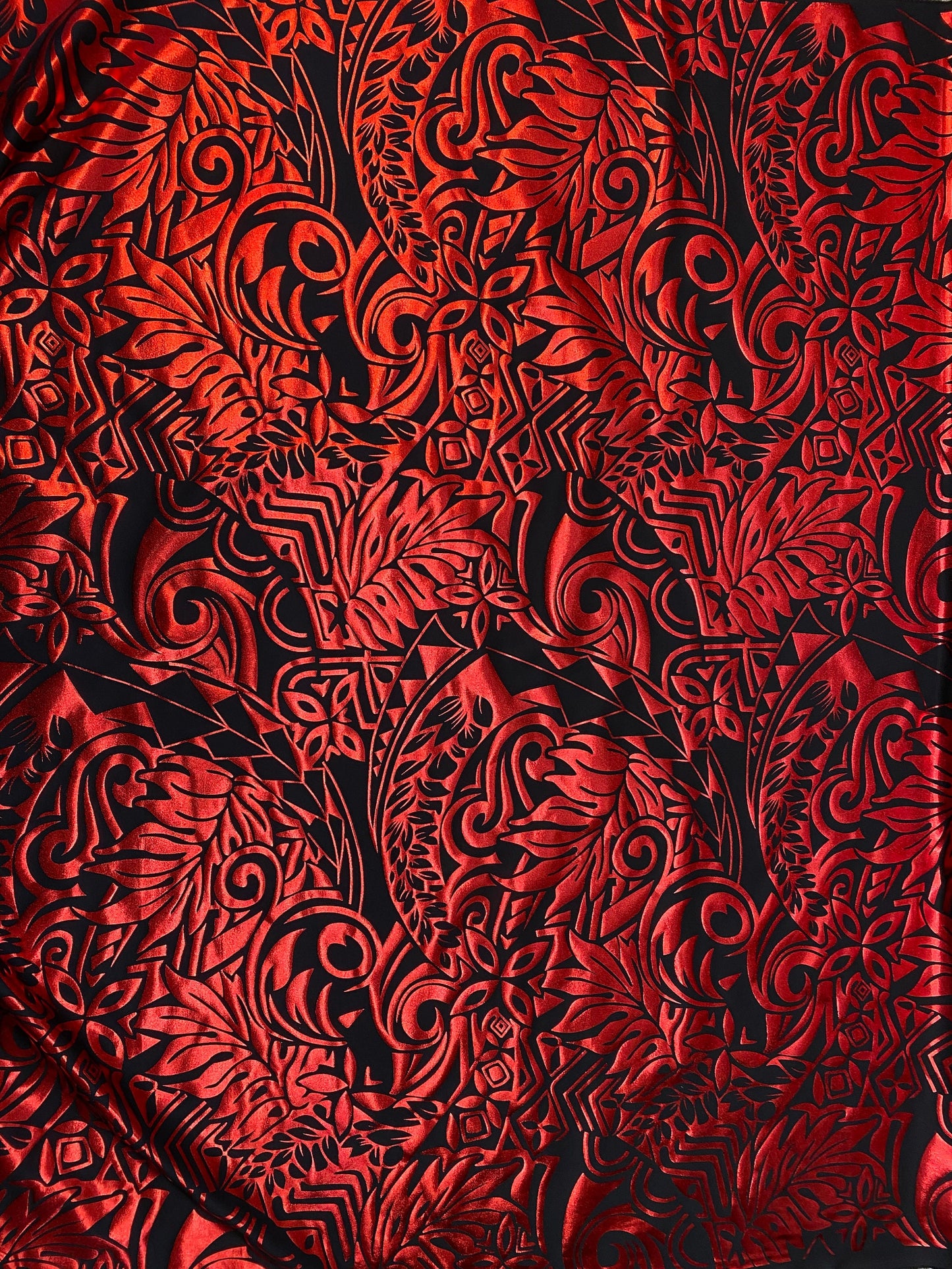 GTEX Collection- Exquisite Traditional Polynesian Tattoo Design | Foil Fabric - 2 Way Stretch Fabric - 60" Luxury Quality (Black & Red)   | Gtex Fabrics