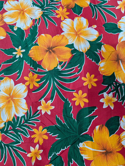 Polynesian Elegance: 36" Polyester Fabric with Poly Cotton Feel– Tropical and Floral Fusion- Vibrant Colors - Made In Thailand | Gtex Fabrics