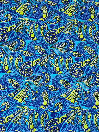 Polynesian Fabric - Fusion Tribal Tattoo, Samoan, Tongan, Island Fabric - Sold by the Yard - 100% Cotton Fabric 45" - New Design  | Gtex Fabrics